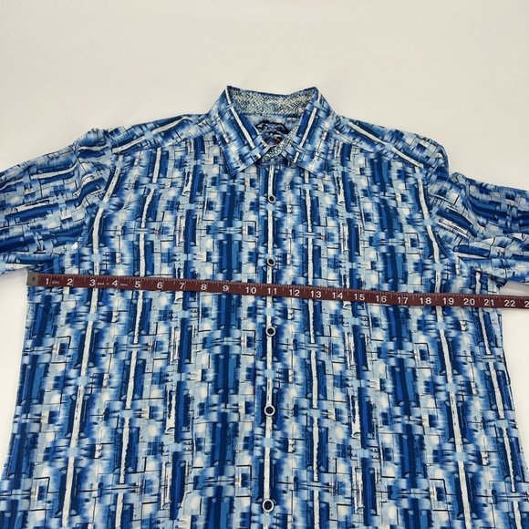 Robert Graham Shirt Men S Blue White Geometric Long Sleeve Button Up Flip Cuff - Picture 11 of 12